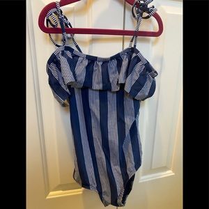 KIDS splendid size 10 full piece navy/white stripped bathing suit